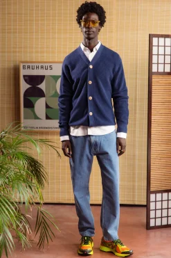 Colours & Sons Cardigan Leinen Blend - Navy*Herren Pullover