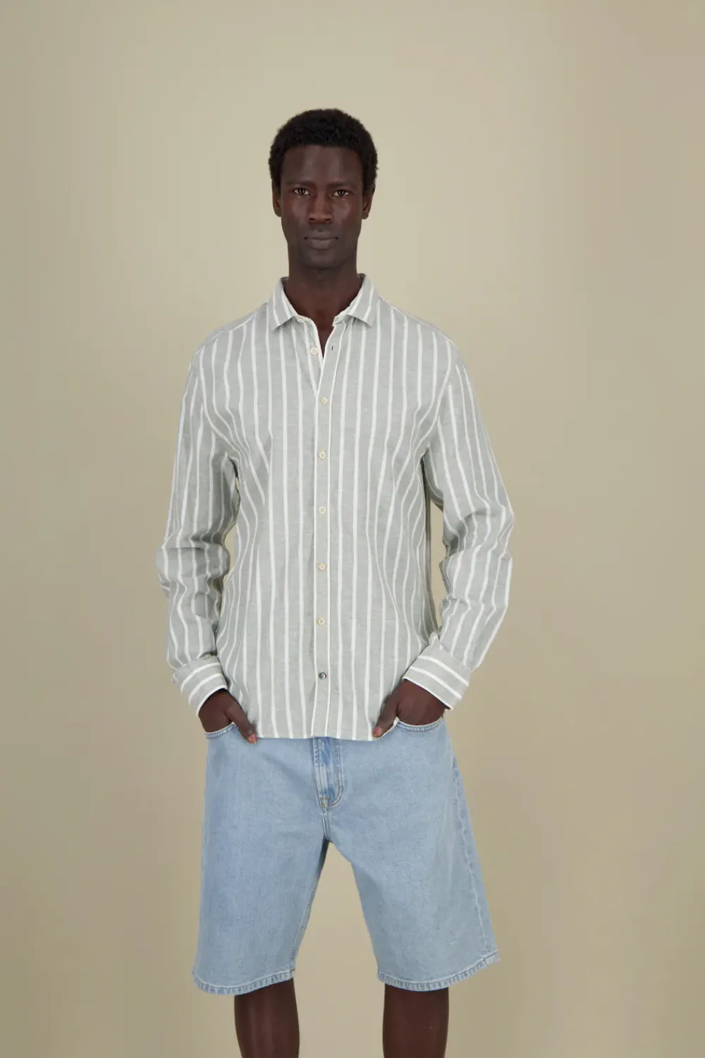 Colours & Sons Linen Shirt striped - Wasabi Stripes*Herren Hemden