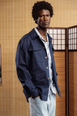 Colours & Sons Safari Shirt Linen Blend - Navy*Herren Jacken