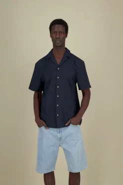 Colours & Sons Shirt Seersucker Solid - Navy*Herren Hemden
