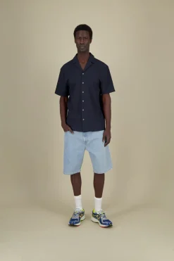 Colours & Sons Shirt Seersucker Solid - Navy*Herren Hemden