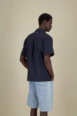 Colours & Sons Shirt Seersucker Solid - Navy*Herren Hemden