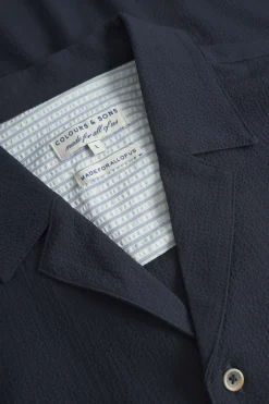 Colours & Sons Shirt Seersucker Solid - Navy*Herren Hemden
