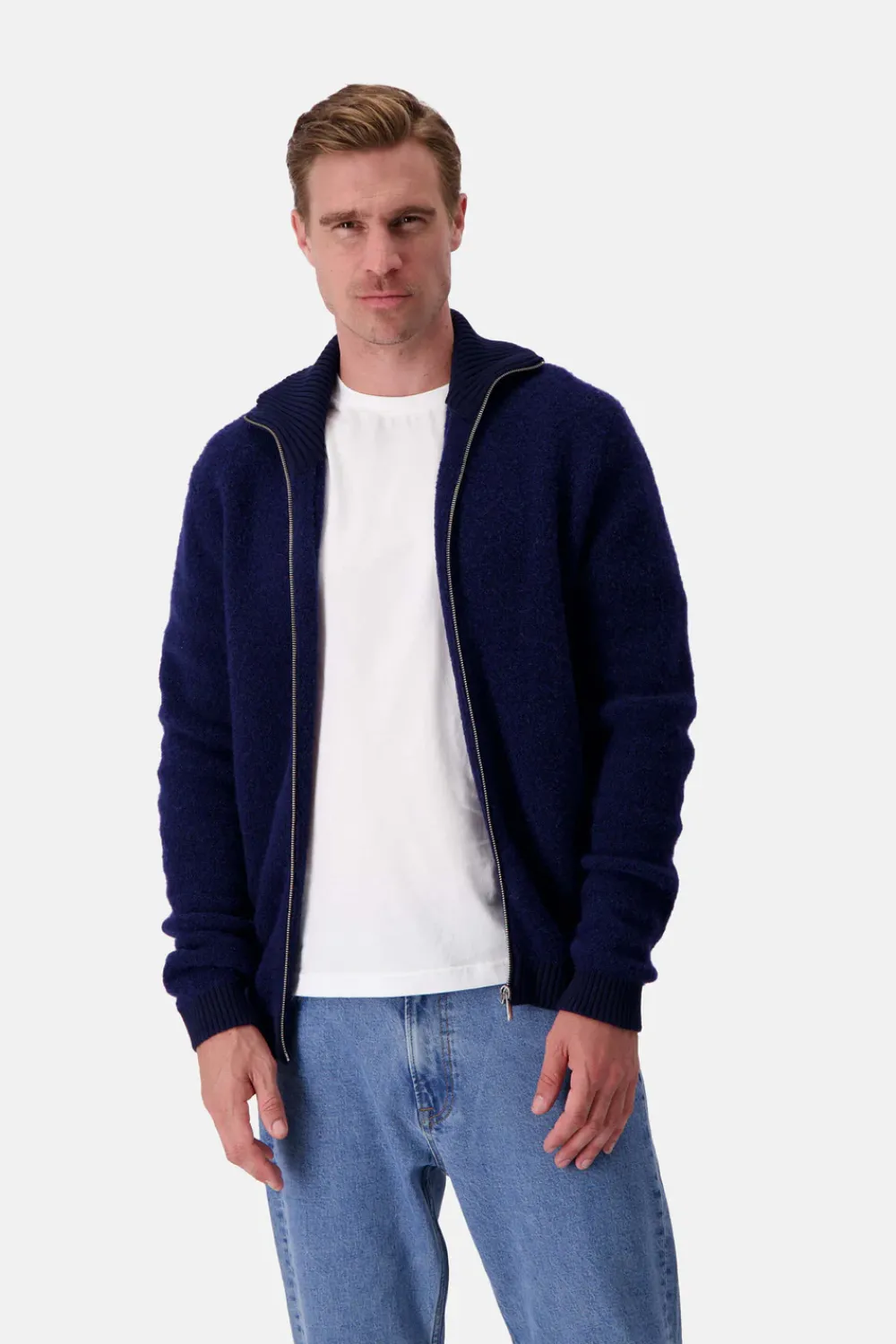 Colours & Sons Zip Strickjacke-Bouclé - Navy*Herren Pullover